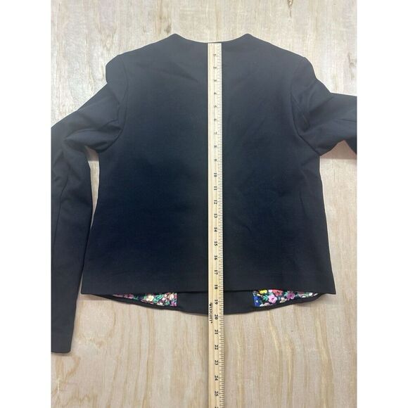 Boden Ponte Knit Black Jacket Blazer Floral Lined Snap Button Womens Size 4R - Picture 8 of 9